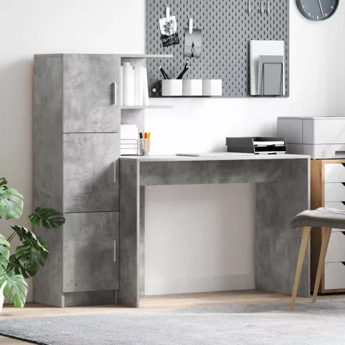  Tárolóval rendelkező íróasztal polcokkal 2 pcs Beton Szürke