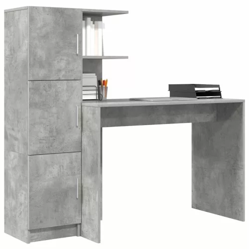  Tárolóval rendelkező íróasztal polcokkal 2 pcs Beton Szürke