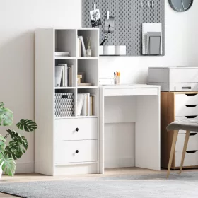  Asztal fiókkal polcokkal tárolóval 2 pcs Fehér