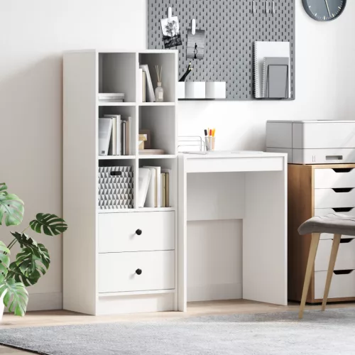  Asztal fiókkal polcokkal tárolóval 2 pcs Fehér