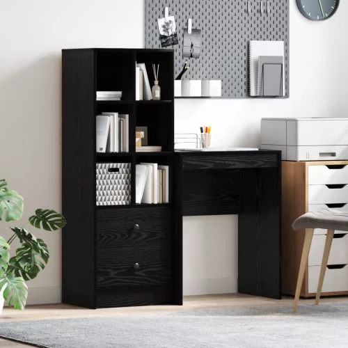 Asztal fiókkal polcokkal tárolóval 2 pcs Fekete tölgy