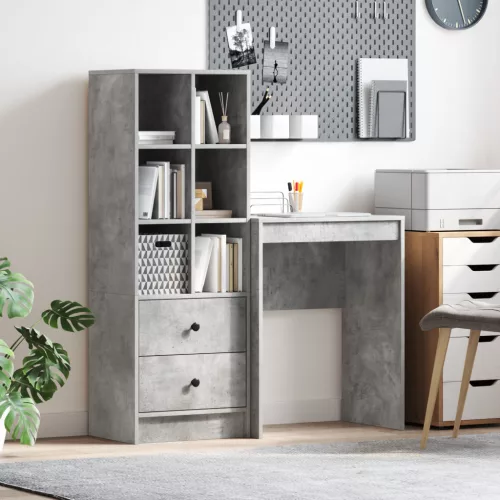 Asztal fiókkal polcokkal tárolóval 2 pcs Beton Szürke