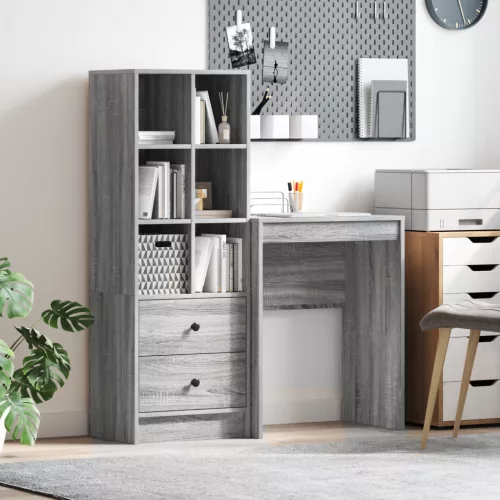  Asztal fiókkal polcokkal tárolóval 2 pcs Szürke Sonoma