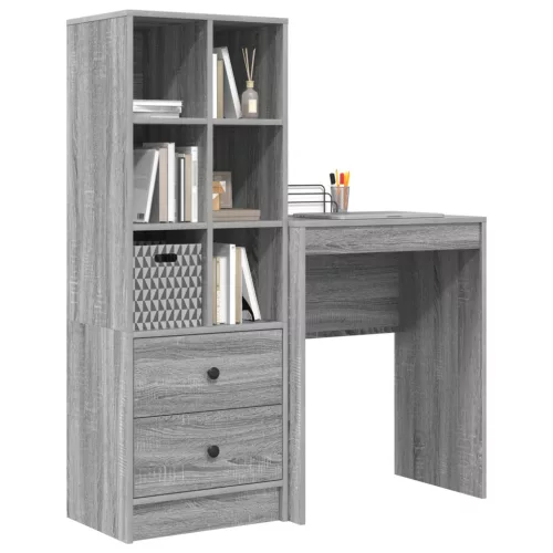 Asztal fiókkal polcokkal tárolóval 2 pcs Szürke Sonoma