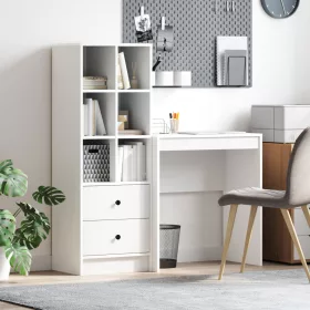  Asztal fiókkal polcokkal tárolóval 2 pcs Fehér
