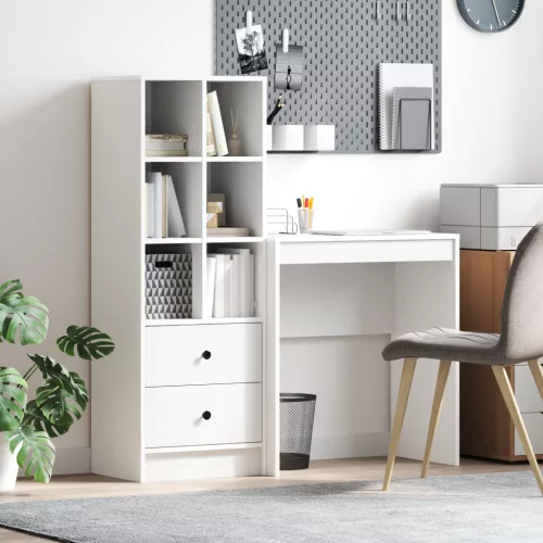  Asztal fiókkal polcokkal tárolóval 2 pcs Fehér