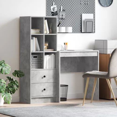  Asztal fiókkal polcokkal tárolóval 2 pcs Beton Szürke