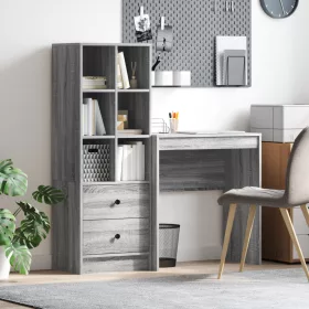  Asztal fiókkal polcokkal tárolóval 2 pcs Szürke Sonoma