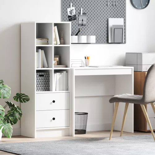  Asztal fiókkal polcokkal tárolóval 2 pcs Fehér