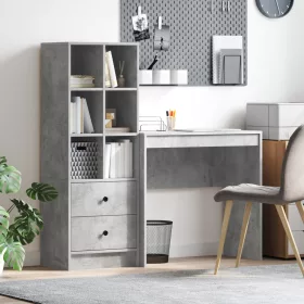  Asztal fiókkal polcokkal tárolóval 2 pcs Beton Szürke