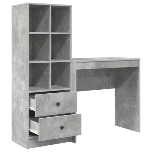  Asztal fiókkal polcokkal tárolóval 2 pcs Beton Szürke