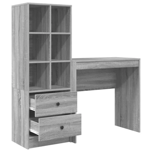  Asztal fiókkal polcokkal tárolóval 2 pcs Szürke Sonoma