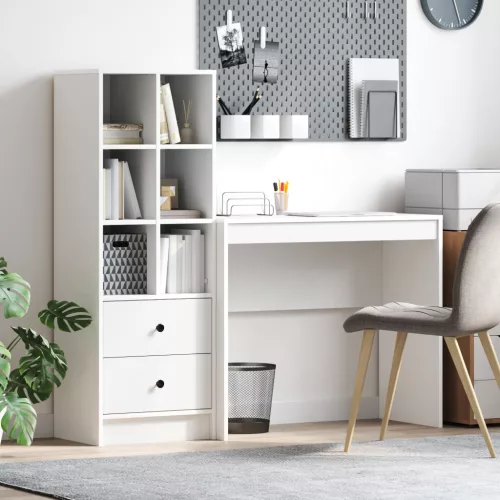  Asztal fiókkal polcokkal tárolóval 2 pcs Fehér