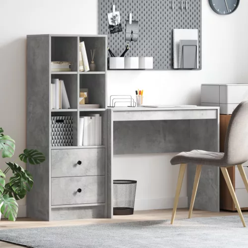  Asztal fiókkal polcokkal tárolóval 2 pcs Beton Szürke