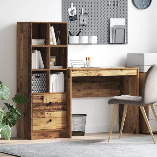  Asztal fiókkal polcokkal tárolóval 2 pcs Öreg fa