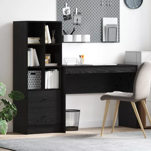  Asztal fiókkal polcokkal tárolóval 2 pcs Fekete tölgy
