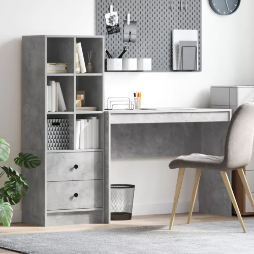  Asztal fiókkal polcokkal tárolóval 2 pcs Beton Szürke