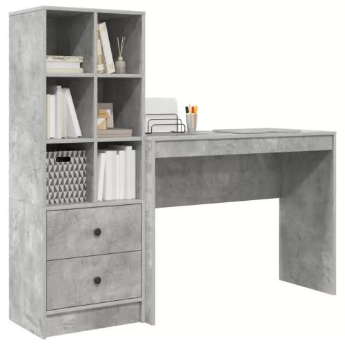  Asztal fiókkal polcokkal tárolóval 2 pcs Beton Szürke