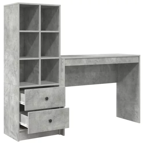  Asztal fiókkal polcokkal tárolóval 2 pcs Beton Szürke
