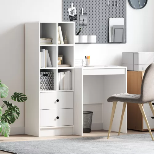  Asztal fiókkal polcokkal tárolóval 2 pcs Fehér