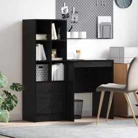  Asztal fiókkal polcokkal tárolóval 2 pcs Fekete tölgy
