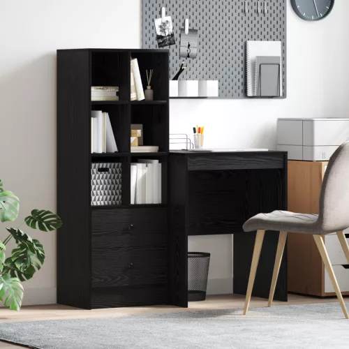  Asztal fiókkal polcokkal tárolóval 2 pcs Fekete tölgy