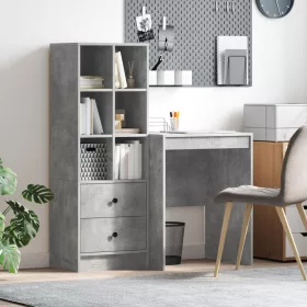  Asztal fiókkal polcokkal tárolóval 2 pcs Beton Szürke