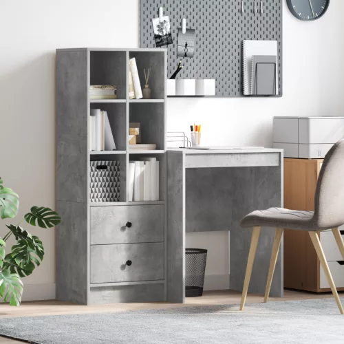  Asztal fiókkal polcokkal tárolóval 2 pcs Beton Szürke