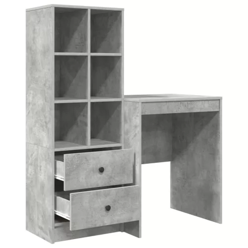  Asztal fiókkal polcokkal tárolóval 2 pcs Beton Szürke