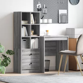  Asztal fiókkal polcokkal tárolóval 2 pcs Szürke Sonoma