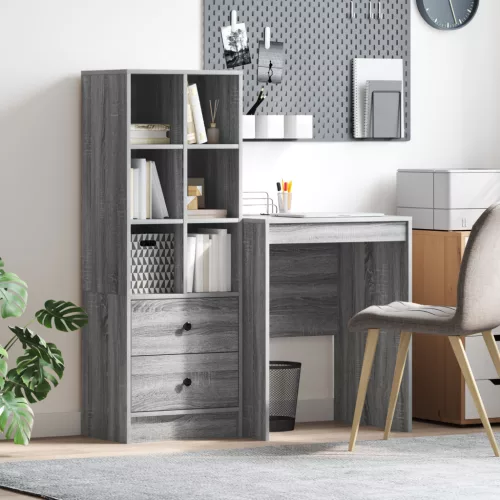 Asztal fiókkal polcokkal tárolóval 2 pcs Szürke Sonoma