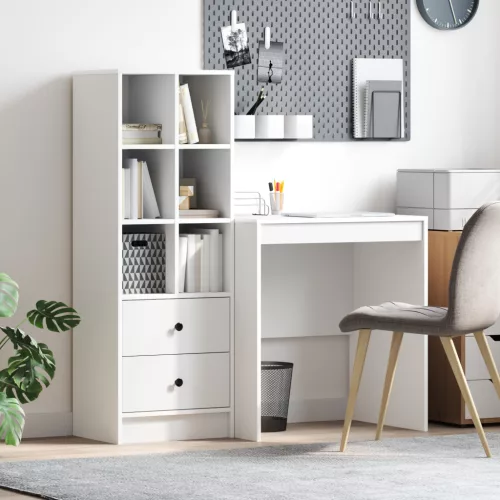  Asztal fiókkal polcokkal tárolóval 2 pcs Fehér