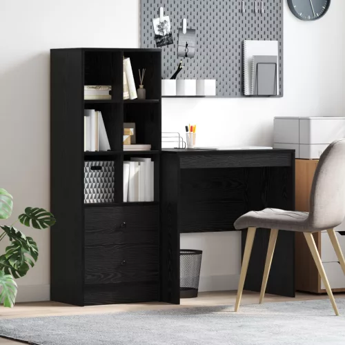  Asztal fiókkal polcokkal tárolóval 2 pcs Fekete tölgy