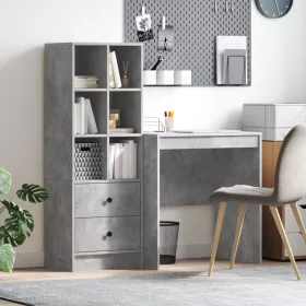  Asztal fiókkal polcokkal tárolóval 2 pcs Beton Szürke