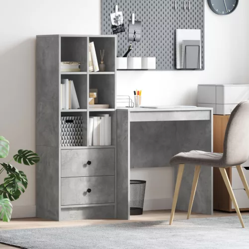  Asztal fiókkal polcokkal tárolóval 2 pcs Beton Szürke