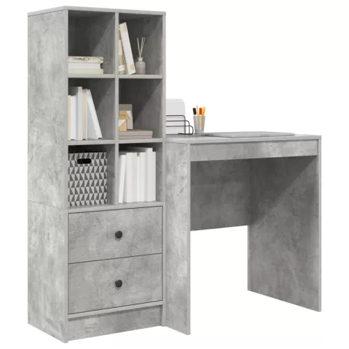  Asztal fiókkal polcokkal tárolóval 2 pcs Beton Szürke