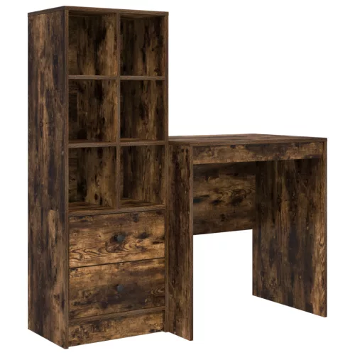  Asztal fiókkal polcokkal tárolóval 2 pcs Füstölt tölgy