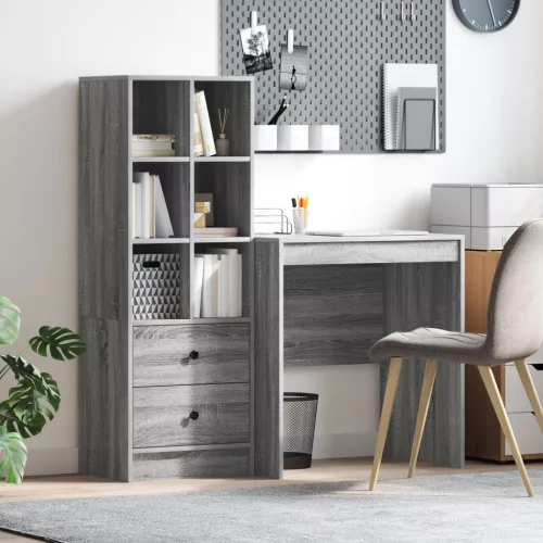  Asztal fiókkal polcokkal tárolóval 2 pcs Szürke Sonoma