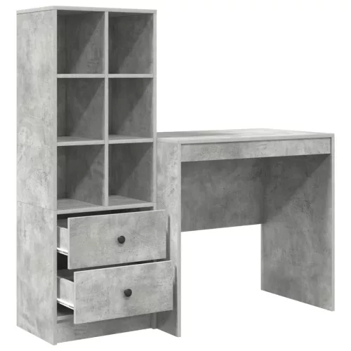  Asztal fiókkal polcokkal tárolóval 2 pcs Beton Szürke