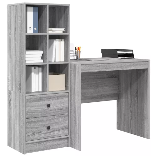  Asztal fiókkal polcokkal tárolóval 2 pcs Szürke Sonoma