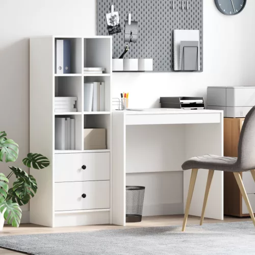  Asztal fiókkal polcokkal tárolóval 2 pcs Fehér