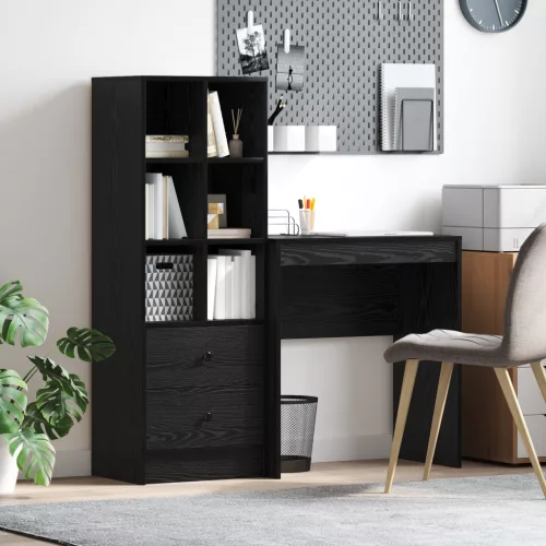  Asztal fiókkal polcokkal tárolóval 2 pcs Fekete tölgy