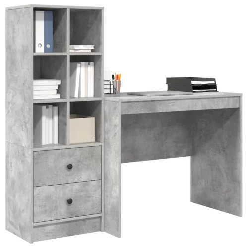  Asztal fiókkal polcokkal tárolóval 2 pcs Beton Szürke