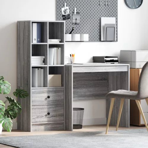  Asztal fiókkal polcokkal tárolóval 2 pcs Szürke Sonoma