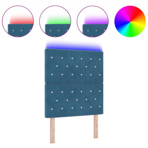  LED Fejléces Ágy Sötétkék 80 cm Bársony