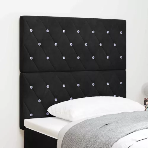  LED ágytámla LED szalagokkal fejtámlával Fekete 100 cm Bársony