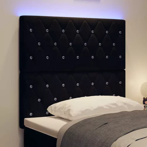  LED ágytámla LED szalagokkal fejtámlával Fekete 100 cm Bársony