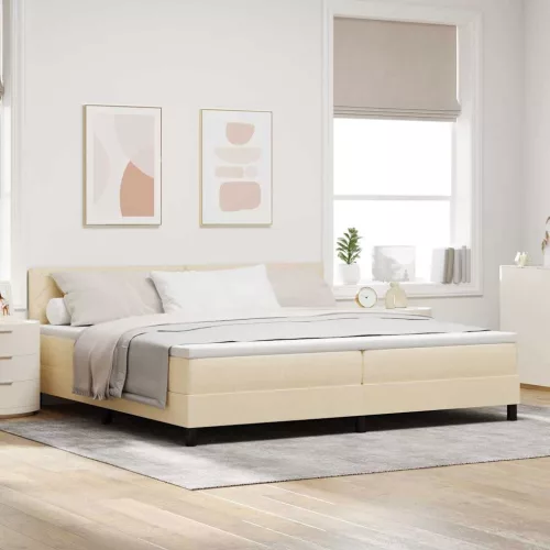  Boxrugós ágy matracmal fejtámlával Krém 200 x 200 cm szövet