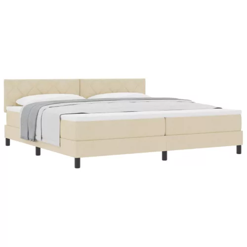  Boxrugós ágy matracmal fejtámlával Krém 200 x 200 cm szövet