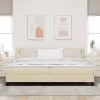  Boxrugós ágy matracmal fejtámlával Krém 200 x 200 cm szövet